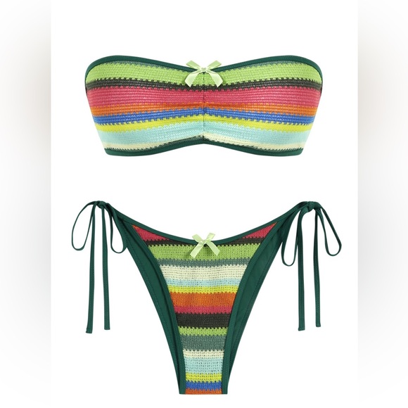 ZAFUL Two Piece Bikini Swimsuit Women’s Size M Bandeau Side Tie Sexy Knit NWT - Picture 1 of 8